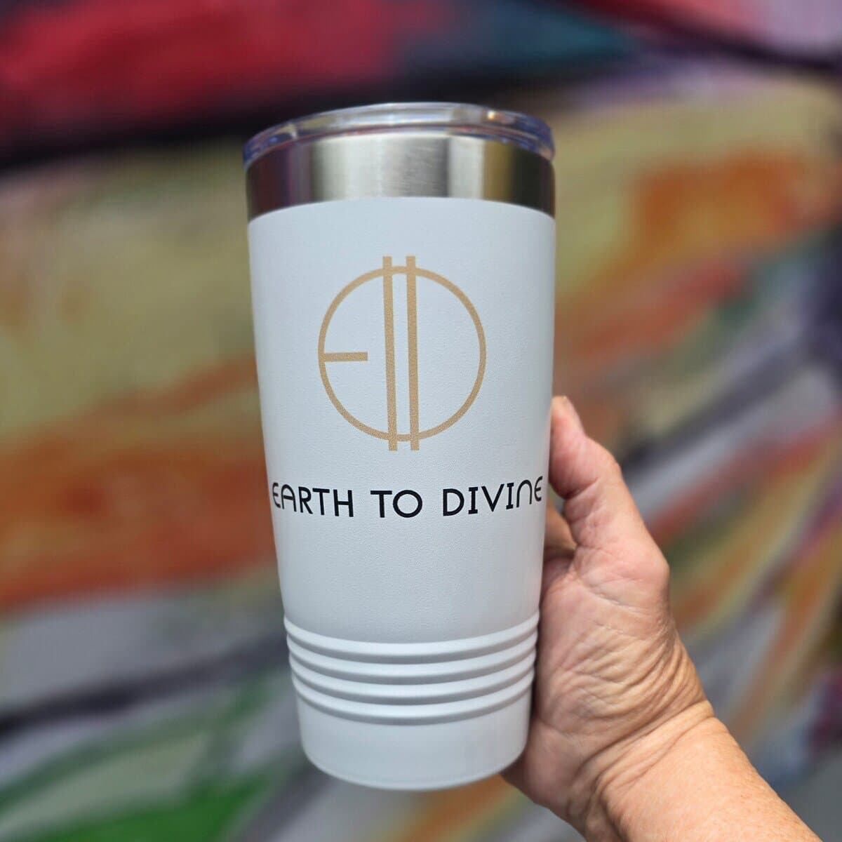 Earth to Divine minimalist white tumbler